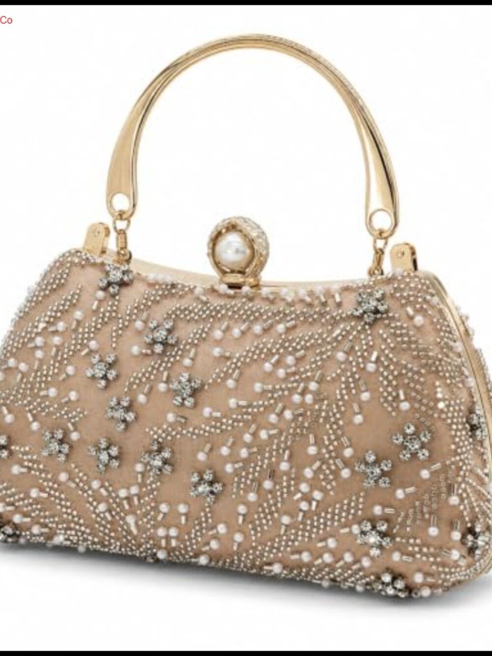 Beaded Pearl Rhinestone Evening Clutch Bag Satin Top Handle Bridal Wedding